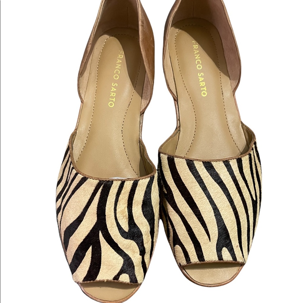 Franco Sarto leather hair zebra print sandals size9